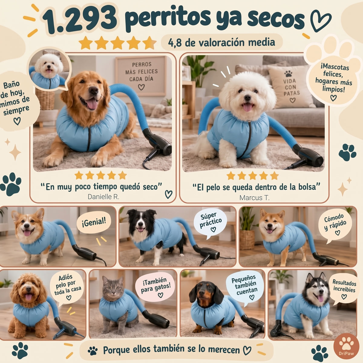 Traje Secador Rápido para Perros y Gatos